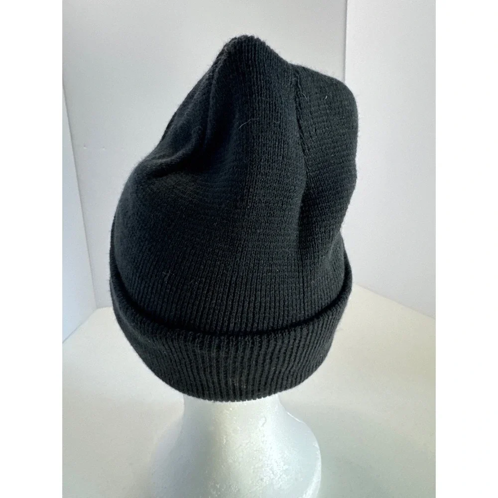 Kids Black Knit Beanie Hat Red Embroidered Spider Logo Acrylic Winter Cap